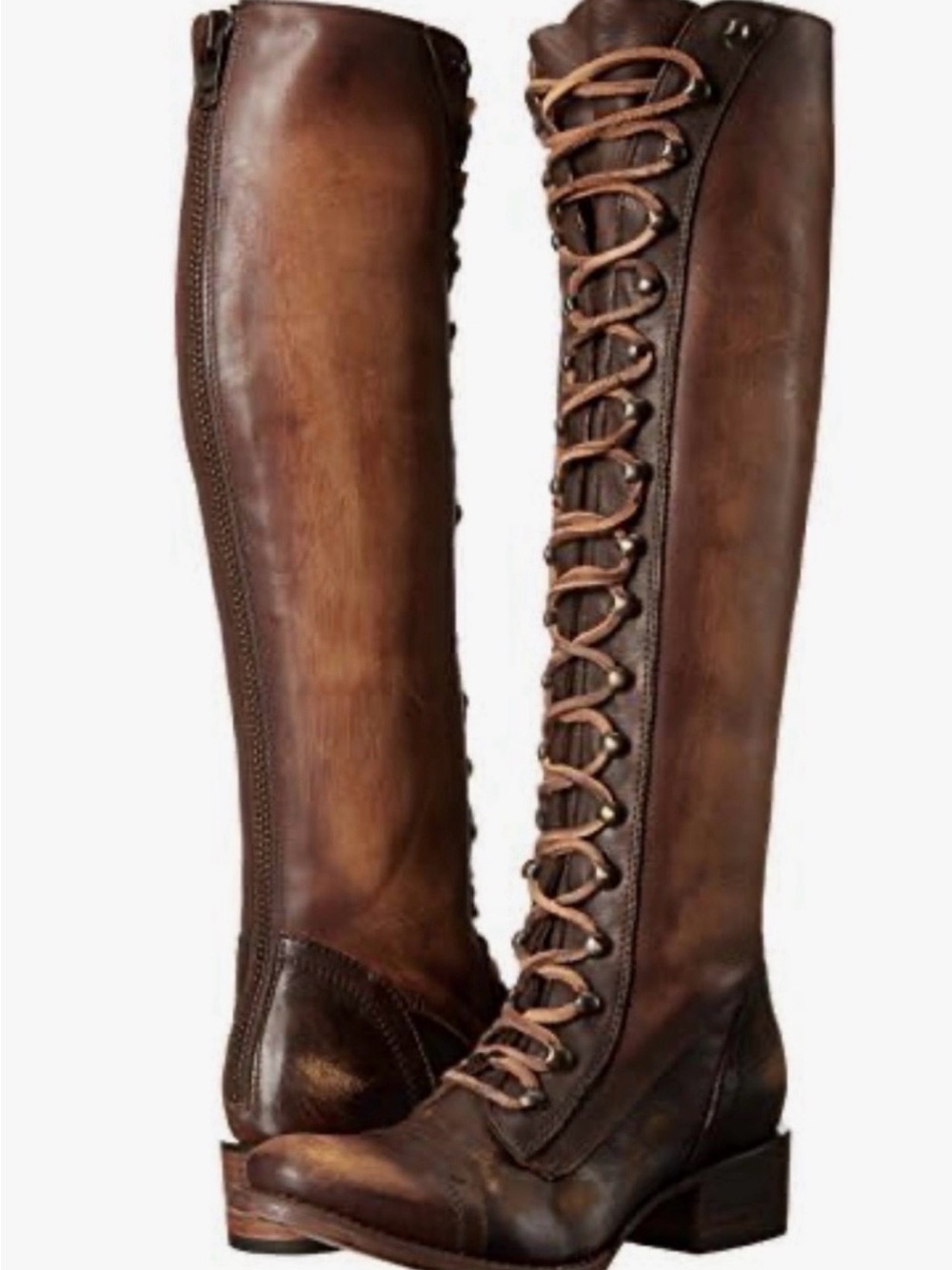 Freebird by Steven Arlo Distressed Leather Lace-Up Back Zip Knee High Boots